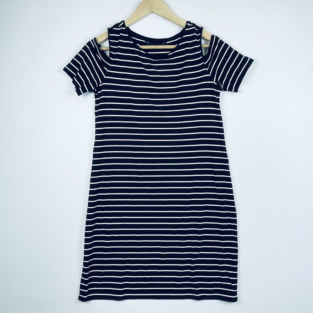 White House Black Market WHBM Womens Medium Stripe Cold ‎ Shoulder Sheath Dress